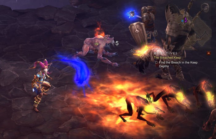 A Soul Ripper fighting a Witch Doctor and her allies